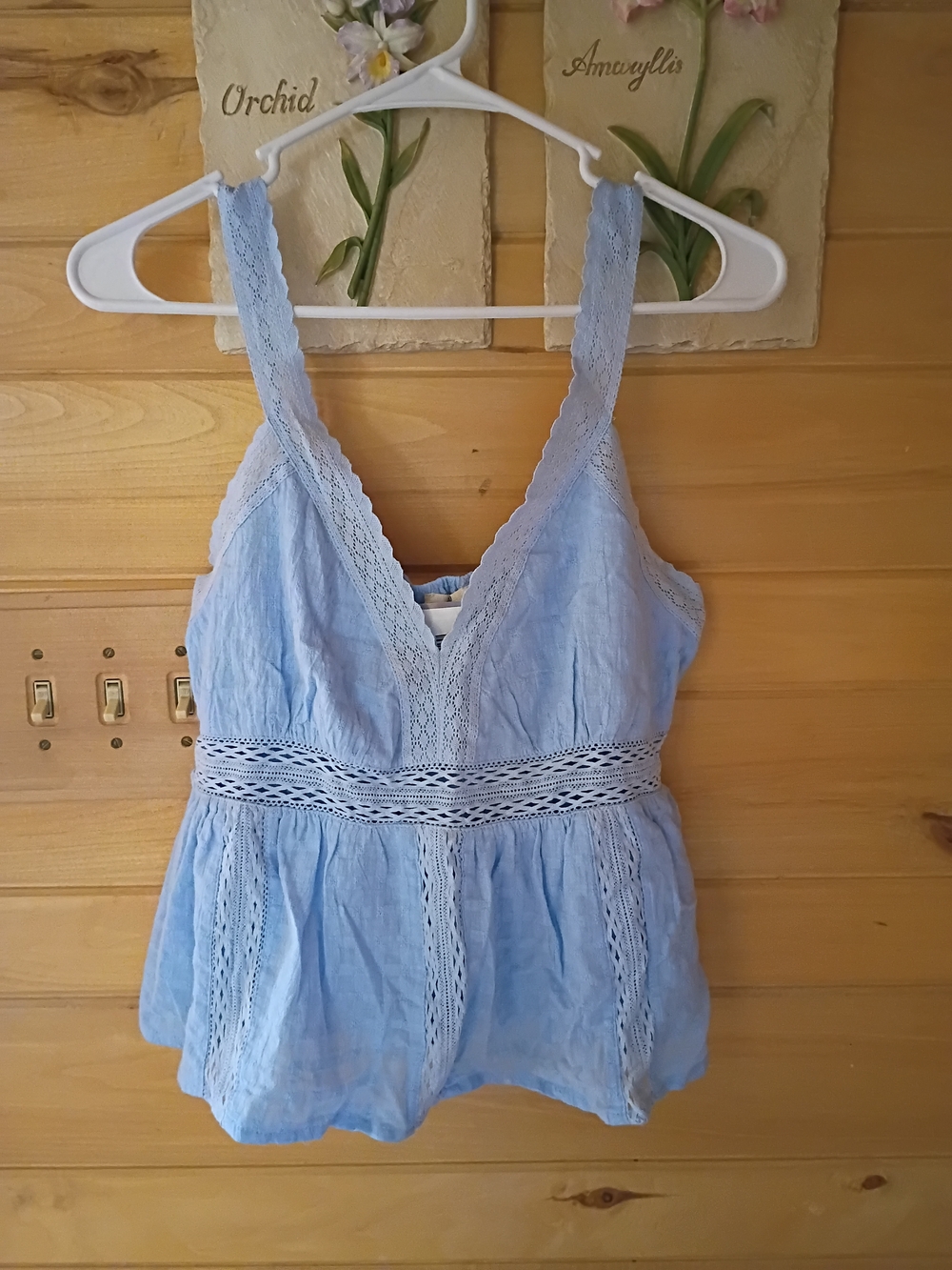 New With Tags Easel Light Blue Lace-Trim V-Neck Tank Top